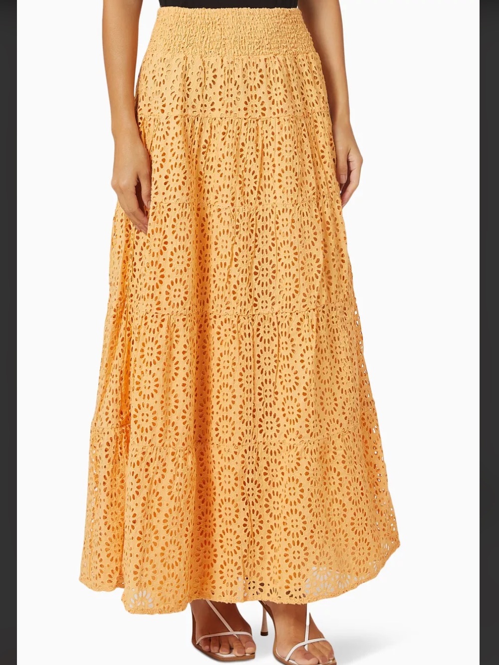 SIGNIFICANT OTHER Women Sz 8 Tiered Mazie Cotton Maxi Skirt Orange Eyelet